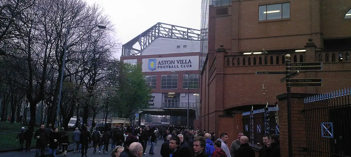 This is an image of the Villa Park football stadium of Birmingham, United Kingdom. This is a view looking down the Trinity Road wi
