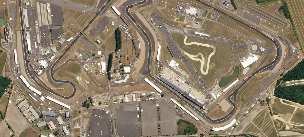 Silverstone Circuit, motor racing circuit in England located next to the Northamptonshire villages of Silverstone and Whittlebury 