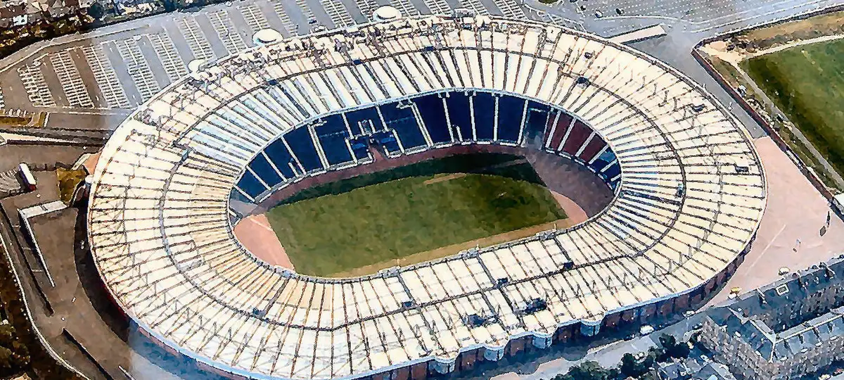 Aerial view of Hampden Park in Glasgow, Scotland